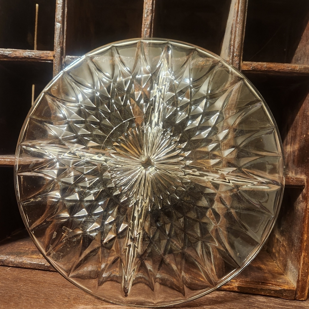 Jennette Glass 4 part Windsor Diamond Pattern 4 part Dish.